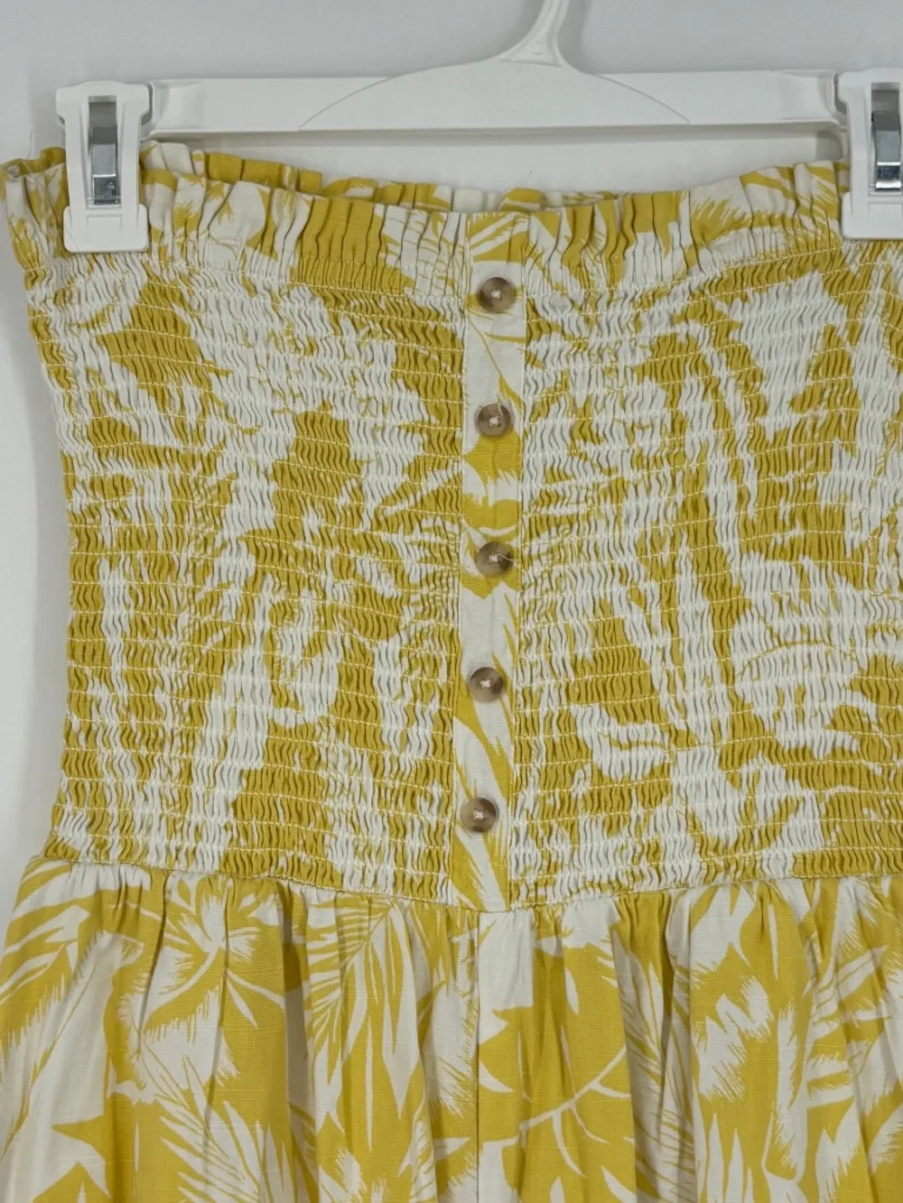 Billabong Womens Large Strapless Jumpsuit Yellow White Tropical Floral Wide Leg - Picture 2 of 12